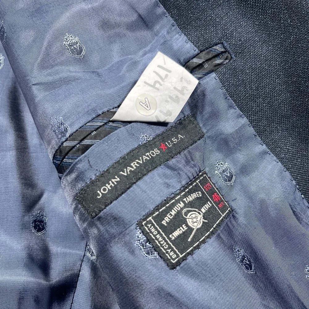 John Varvatos Blazer Men 46 Regular Tailored Fit Navy Blue Jacket Quiet‎ Luxury